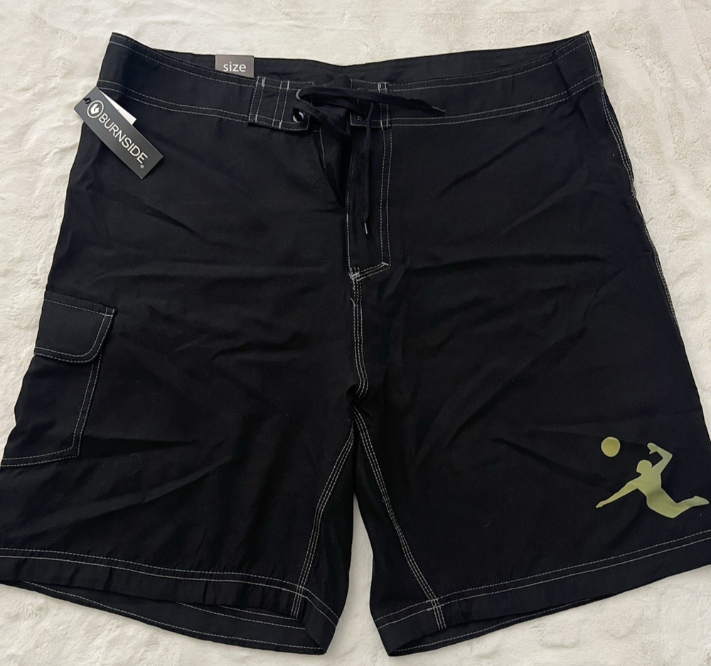 Burnside Mens Size 36 Black Board Shorts Surf Swim Trunks Drawstring NWT